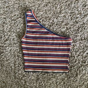 One Shoulder Reversible Multi-Striped Tank